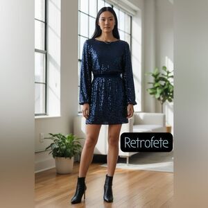 Auth Retrofete Navy Blue Sequins Dress US Medium